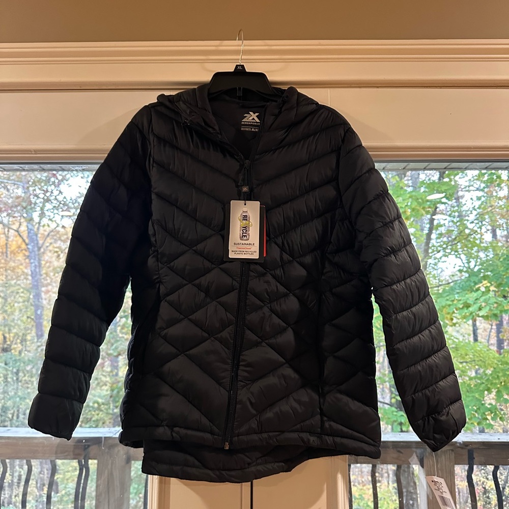 Zeroexposure Puffer Coat. XL.  NWT.  Solid Black.  Mid weight.  True to size.